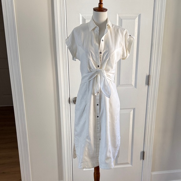 Maeve Tie-Front Midi Dress Linen Luxury Preppy Cowgirl Twee Coastal Resort 4 New - Picture 5 of 11